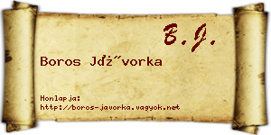 Boros Jávorka névjegykártya
